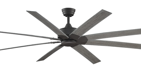 63” Levon – 8-blade indoor/outdoor fan. Features matte greige finish