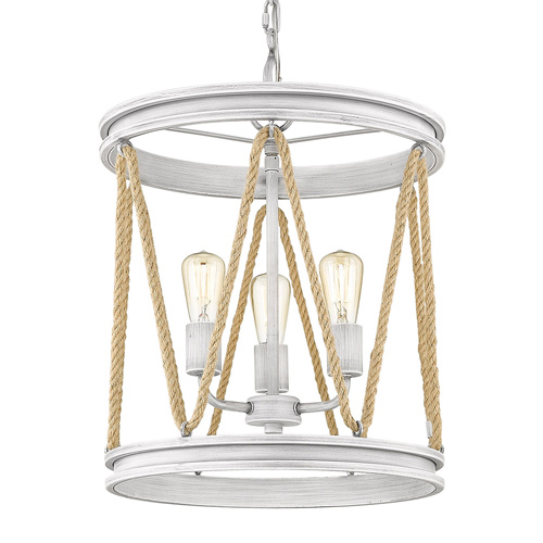 Chatham Collection 3-Light Pendant in Gray Driftwood with Rope Suspension Golden Lighting 1048-3P GDW