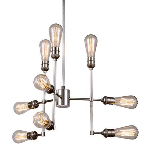 Ophelia Collection 9-Light Chandelier in Polished Nickel with Exposed Bulbs Elegant Lighting 1139D23PN