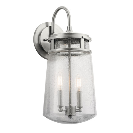Wall Lantern 2-Light Wall Mount in Brushed Aluminum Finish with Clear Seedy Glass. 