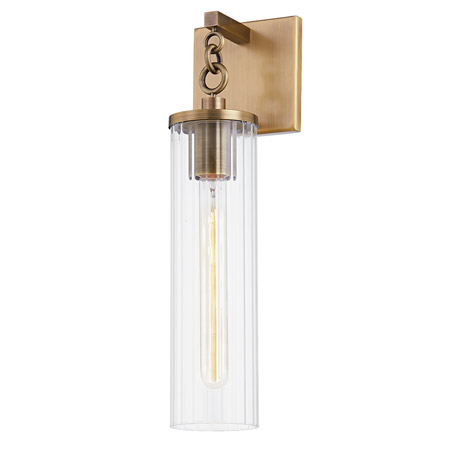 yucca collection 1-Light Wall Mount with Patina Brass Finish with Clear Extruded Boriscillica Shade. 