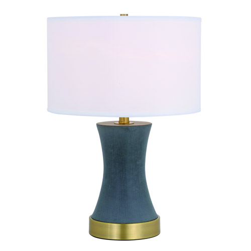 Knox Collection 1-Light Table Lamp in Brushed Brass and Grey with White Linen Shade and Device Charging Outlet Elegant Lighting TL3036BR