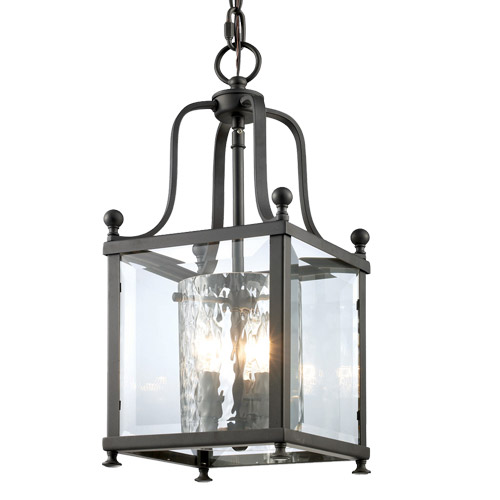 Fairview Collection 3-Light Pendant in Bronze with Outer Clear Beveled/Inner Clear Hammered Glass Panels Z-Lite 177-3S