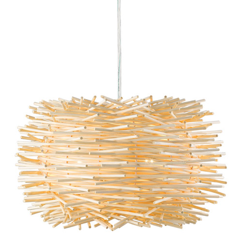 Sora Collection 1-Light Pendant in Brushed Nickel with Natural Willow Stems Shade Z-Lite 459-16NAT