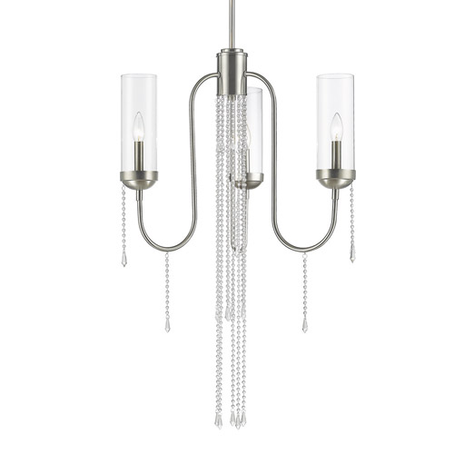 Siena Collection 3-Light Chandelier in Brushed Nickel with Clear Glass Shades and Crystal Drapes Z-Lite 433-3BN