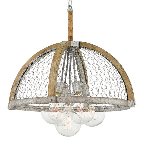 Heywood Collection 5-Light Chandelier in Weathered Zinc with Layered Wood and Rope Shade Hinkley 4275WZ