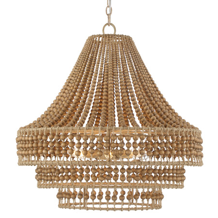 Silas Collection 6-Light Coastal Chandelier with Natural Wood Bead Strings and Jute-Wrapped Frame Crystorama SIL-B6006-BS