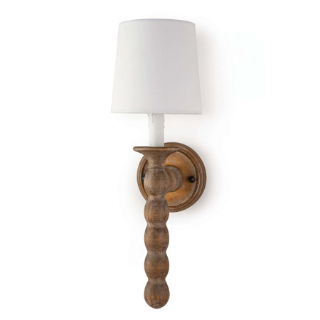 Perennial Collection 1-Light Rustic Wall Sconce in Hand Lathed Birch Wood with White Fabric Shade Regina Andrew 15-1117NAT