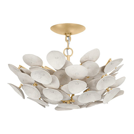 Aimi Collection 3-Light Chandelier in Vintage Gold Leaf with White-Washed Coco Shells Corbett Lighting 356-21-VGL