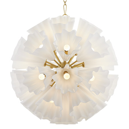 Capri Collection 33-Light Chandelier in Aged Brass with Glossy Opal Glass Ruffles Hudson Valley 5538-AGB
