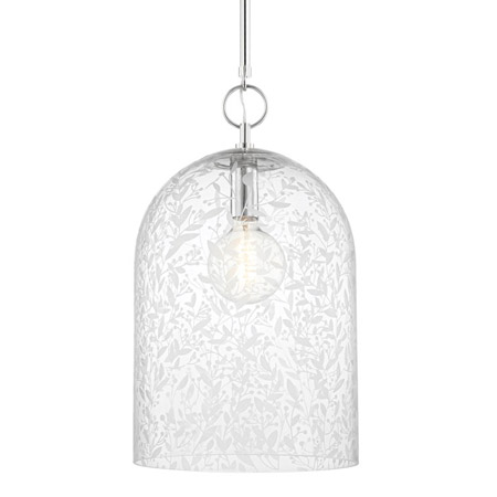 Belleville Collection 1-Light Pendant in Polished Nickel with Clear Etched Glass Bell Shade Hudson Valley 7514-PN
