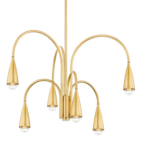Jenica 6-Light Chandelier in Aged Brass with Swiveling Sconce and Exposed Bulbs Mitzi H811806-AGB