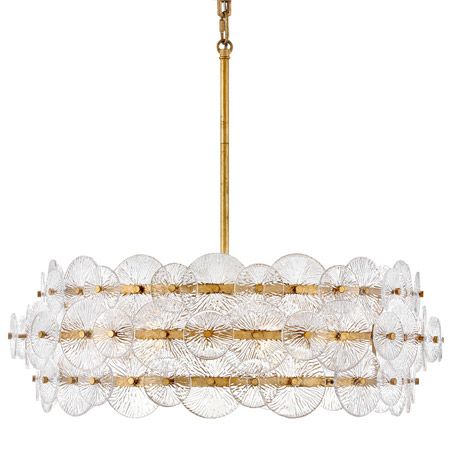Rene Collection 6-Light Chandelier in Distressed Brass with Pressed Glass Disks Fredrick Ramond FR30126DA
