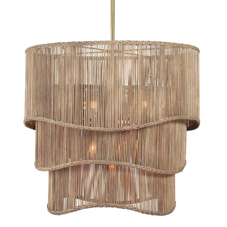 Nimes Collection 11-Light Chandelier in Natural Brass with Hand-Woven Rattan Drum Shades Regina Andrew 16-1402NAT