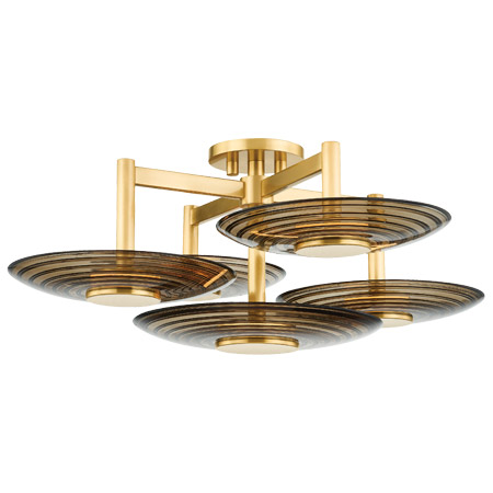 Griston Collection LED Semi Flush Mount in Aged Brass with Integrated Amber LED Disks Hudson Valley PI1892605-AGB
