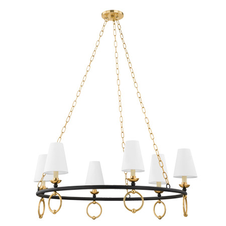 Haverford Collection 6-Light Chandelier in Aged Brass with Textured Black Frame and White Linen Shades H757806-AGB/TBK
