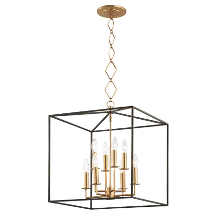 Richie Collection 8-Light Pendant in Aged Brass and Black with Open Frame Design Hudson Valley BKO151-AGB/BK