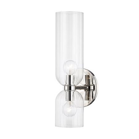 Sayville Collection 2-Light Wall Sconce in Polished Nickel with Ribbed Glass Shades Hudson Valley 4122-PN