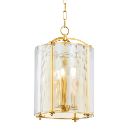 Ramsay Collection 3-Light Pendant in Aged Brass with Clear Water Glass Shade Hudson Valley 6003-AGB