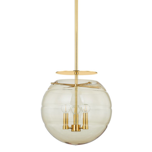 Gill Collection 3-Light Pendant in Aged Brass with Clear Champagne Swirl Glass Globe Shade Hudson Valley 1343-AGB