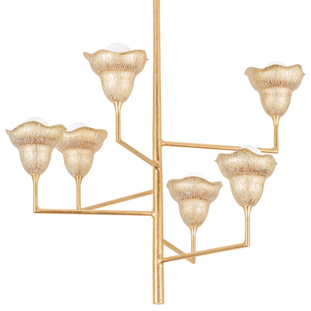 Alora Collection 6-Light Chandelier in Vintage Gold Leaf with Scalloped Sculptural Floral Shades Hudson Valley 1286-VGL/GLI