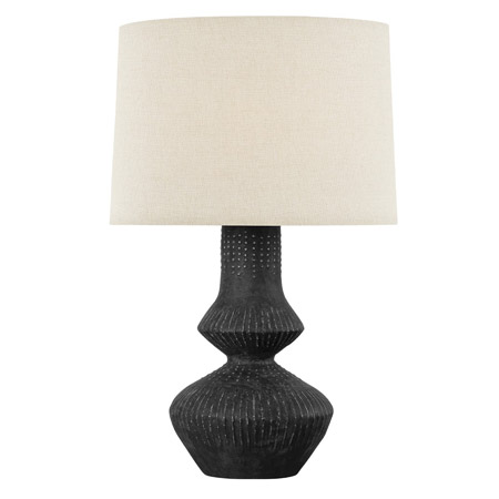 Ancram Collection 1-Light Table Lamp with Textural Black Ceramic Base and Tapered Natural Linen Shade Hudson Valley L7528-VGL/CTK