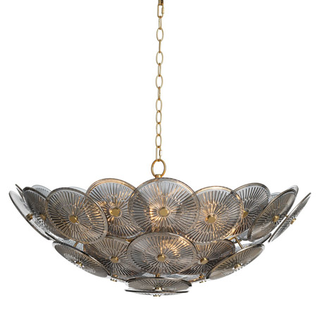 Holly Collection 9-Light Chandelier in Natural Brass with Textured Overlapping Glass Medallions Regina Andrew 16-1455SMK