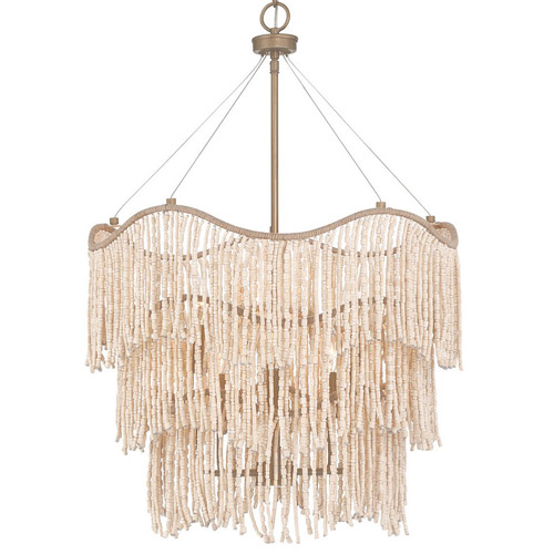 Melia Collection 6-Light Pendant in Cypress with Rows of Intricately-Strung Wood Beads Savoy House 7-7520-6-17