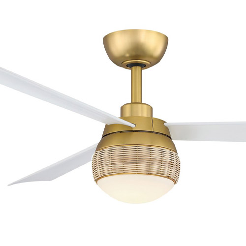 Paget Collection 52” 3-Blade Ceiling Fan in Brushed Satin Brass and Matte White with Natural Raffia Accent FP6837BSMW