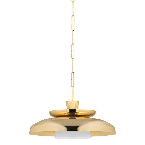 Ravenna Collection 1-Light Pendant in Vintage Brass with Stacked Metal Shades and Opal Glass Diffuser Corbett Lighting 493-22-VB