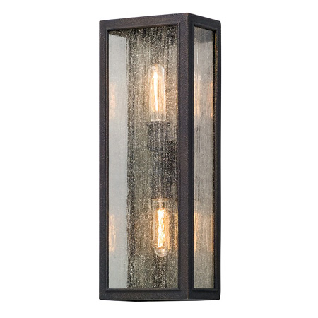 Dixon Collection 2-Light Outdoor Wall Mount Sconce in Vintage Bronze with Clear Seedy Glass Panels Troy Lighting B5103-VBZ
