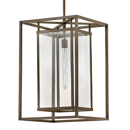 Max Collection LED Indoor/Outdoor Hanging Lantern in Burnished Bronze with Clear Glass Panels Hinkley 2592BU-LV