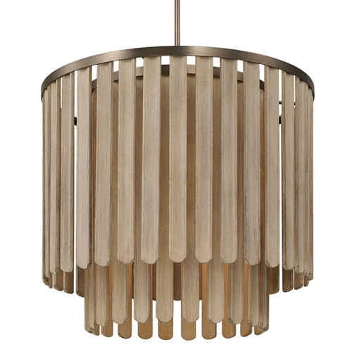 Jada Collection 5-Light Pendant in Dark Brass with Slatted Tiered Mango Wood Shade Capital Lighting 355651DR