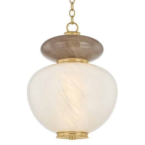 Syros Collection 1-Light Pendant in Vintage Brass with Stacked Remolino Blanco/Affogato Glass Shades Corbett 498-14-VB