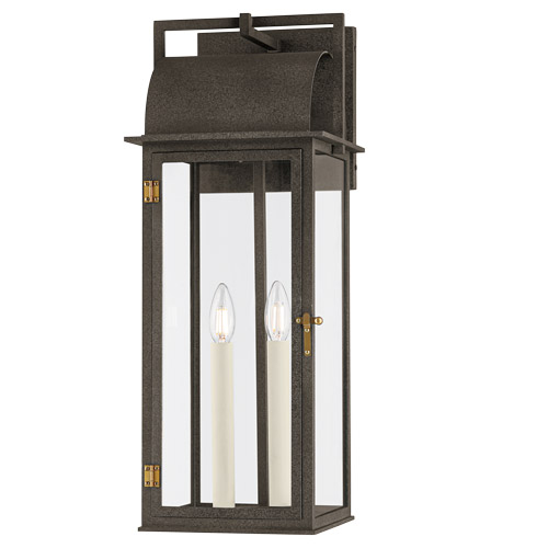 Bohen Collection 2-Light Outdoor Wall Lantern in French with Patina Brass Accents and Clear Glass Panels Hudson Valley B2224-FRN/PBR
