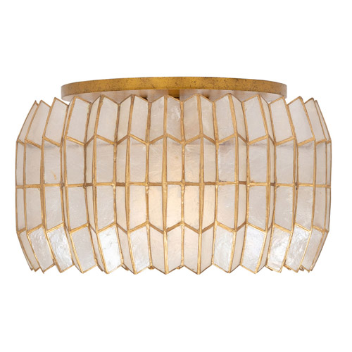 Fractal Collection 1-Light Flush Mount in Oxidized Gold Leaf with Geometric Natural Capiz Shade Kalco 522645OL