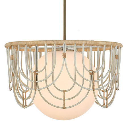 Arches Collection 1-Light Pendant with Natural Rattan-Wrapped Frame with Antique Brass Accents and Opal Glass Shade Uttermost 21605