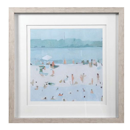 Sea Glass Sandbar Prints Set of 2 Beach Scenes in Blue, Teal, and Beige with Pops of Peach and Charcoal in Light Driftwood Frame with Protective Glass Uttermost 33695