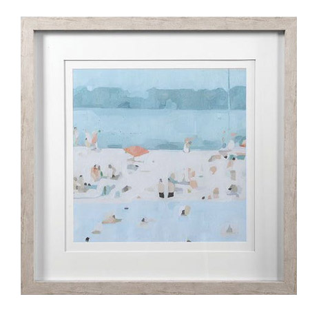 Sea Glass Sandbar Prints Set of 2 Beach Scenes in Blue, Teal, and Beige with Pops of Peach and Charcoal in Light Driftwood Frame with Protective Glass Uttermost 33695