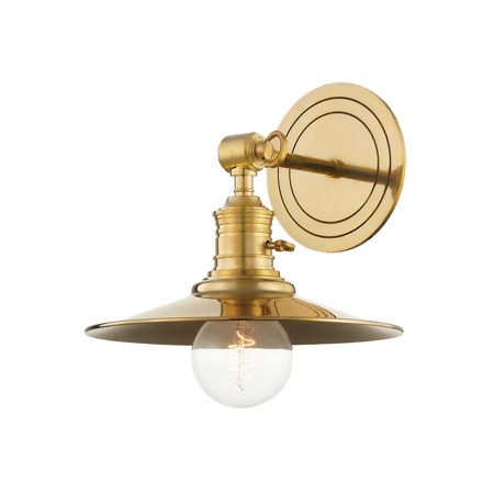 Garden City Collection 1-Light Wall Sconce in Aged Brass with Classic Cone Shade Hudson Valley 8320-AGB