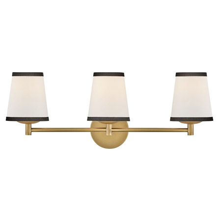 Sonia Collection 3-Light Wall Sconce in Lacquered Brass with Black-Trimmed Off-White Tapered Shades Hinkley 57053LCB-OW