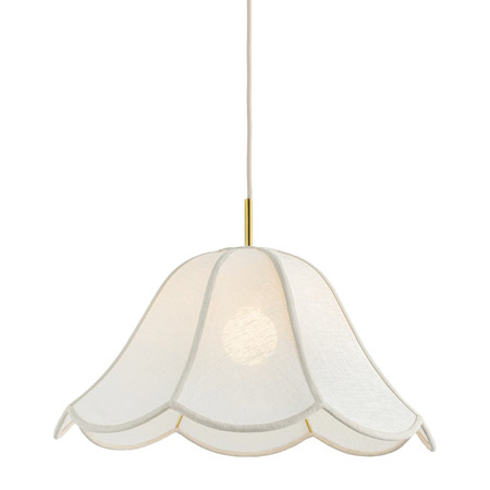 Dara Collection 1-Light Pendant in Aged Brass with Scalloped Natural Linen Shades Mitzi H1059701S-AGB