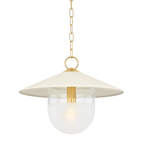 Ressi Collection 1-Light Pendant in Aged Brass with Soft Cream Metal Shade Mitzi H926701S-AGB-SCR