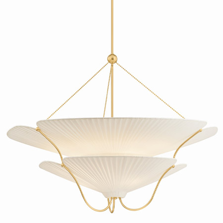 Gerhard Collection 9-Light Chandelier in Aged Brass with Ivory Pleated Linen Tiered Shades Hudson Valley AH4640-AGB