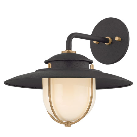 Greentree Collection 1-Light Outdoor Wall Mount Lantern in Forged Iron with Caged Opal Glass Diffuser Hudson Valley B4011-FOR-PBR