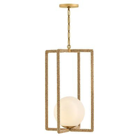 Keona Collection 1-Light Pendant in Deluxe Gold with Natural Coco-Bead Wrapped Frame and Etched Opal Glass Globe Shade Hinkley 48517DXG