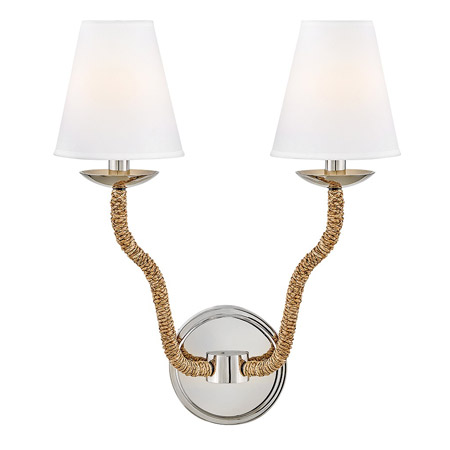 Harwich Collection 2-Light Wall Sconce in Polished Nickel with Natural Fiber-Wrapped Arms Hinkley 48440PN-NAT