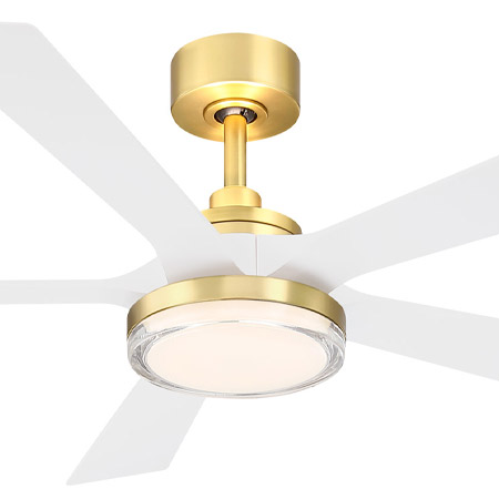 TorchAire 52 Collection 52” 5-Blade Ceiling Fan in Brushed Satin Brass with Matte White Blades and Opal Frosted LED Diffuser Fanimation FPD8570BS