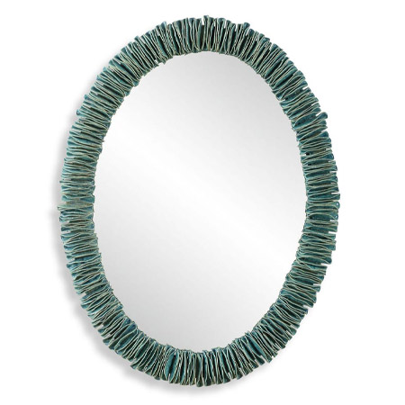 Bonaire Collection 35” x 27” Oval Mirror with Handcrafted Ceramic Teal Blue Glaze Disks Frame Uttermost 08183