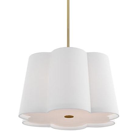 Kate Spade Bronte Collection 3-Light Pendant in Burnished Brass with Scalloped White Linen Fabric Shade Visual KSP1083BBS